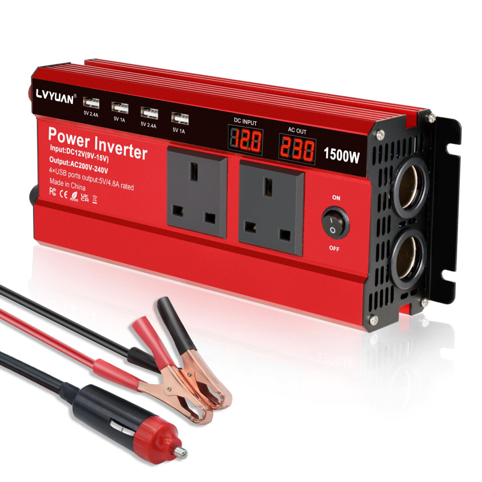 Lvyuan 1500W Power Inverter 12V To 240V Ac Car Converter With 3.1A 4 Usb 2 Ac So 5009451234519