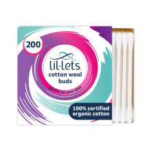 Lil-Lets Cotton Wool Buds, Certified Organic, 100% Pure Cotton Wool Tips, Durable Paper Stems, Plastic Free Cotton Buds, Dermatologically Tested, Pac