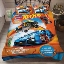 (135CM X 200CM) Bedding Set 100% Soft Comfortable Microfiber Hot Wheels Sports Car- 1 Duvet Cover + 2 Pillowcases Zipper Pink Grey