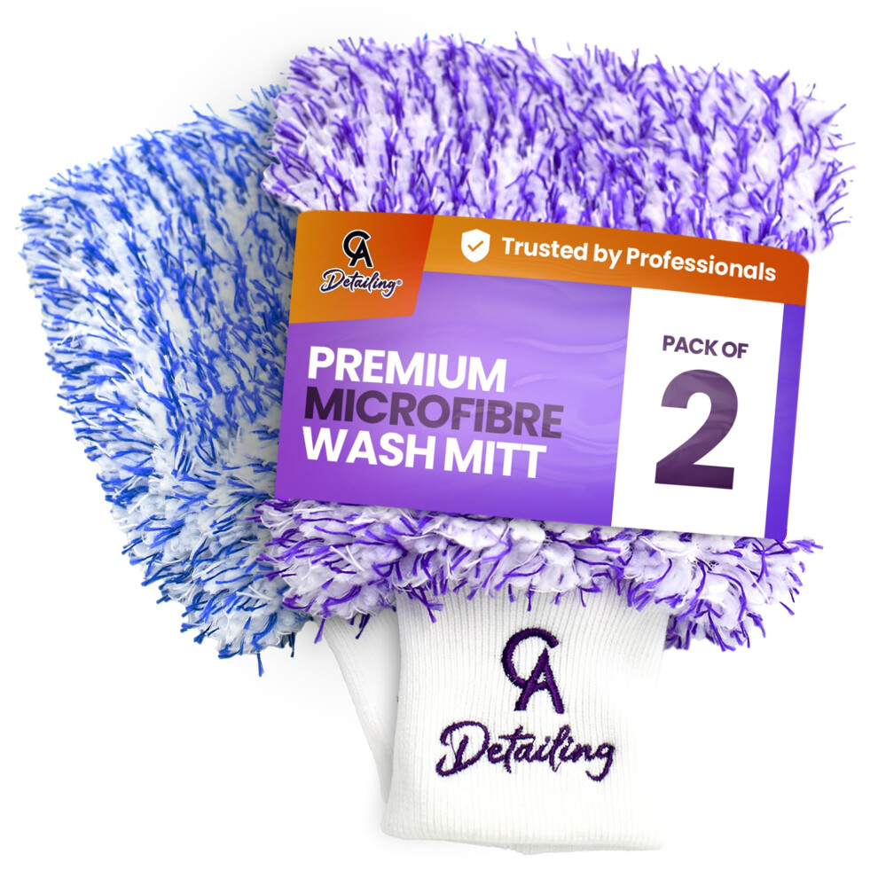 Ca Detailing Premium Car Wash Mitt | 2 Pack Cleaning Wash Mit | Ultra Soft, Anti Scratch Cleaning Gloves With Elastic Wrist Cuffs 5051226524509