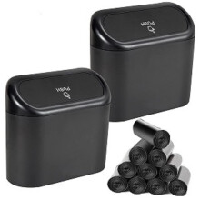 EnthuLove 2 Packs mini Car Trash Can Bin with Lid and 150pcs trash bagsCar