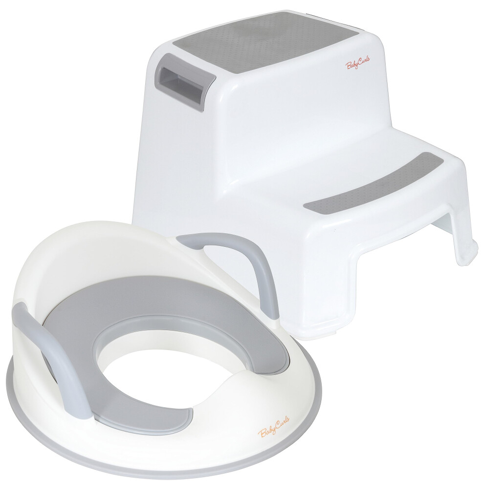 Babycurls Toddler Toilet Training Seat With Handles And Non Slip Double Step Stool Combo - Secure Fit, Anti-Slip Surface And Lightweight Portable Des