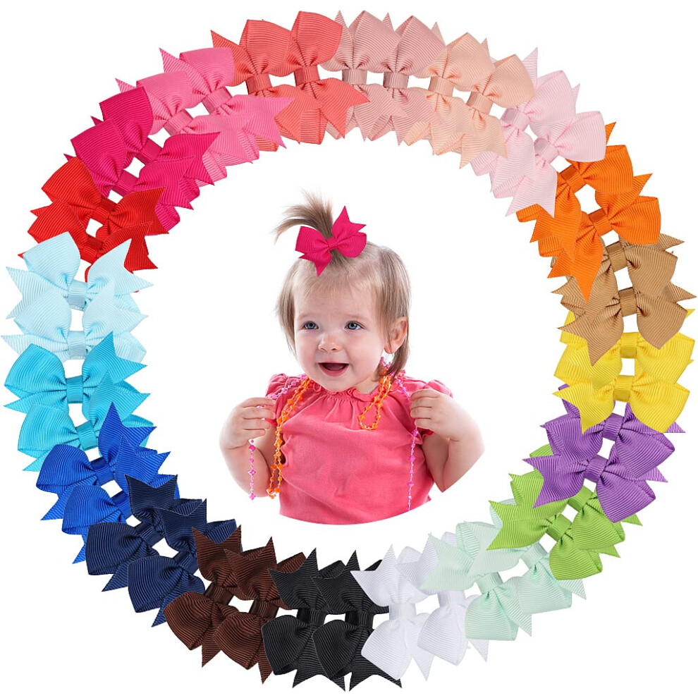 Ztmy 40Pieces Baby Girls Hair Clips, 2" Grosgrain Ribbon Hair Bows Mini Hair Barrettes Alligator Clips Hair Accessories For Baby Girls Toddlers Kids