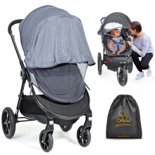 Orzbow Universal Mosquito Net for Pram, Breathable Pram Sun Shade w/UPF 50+, Pram Mosquito Net w/Blackout Cover, Two Way Zipper for Easy Access (Grey