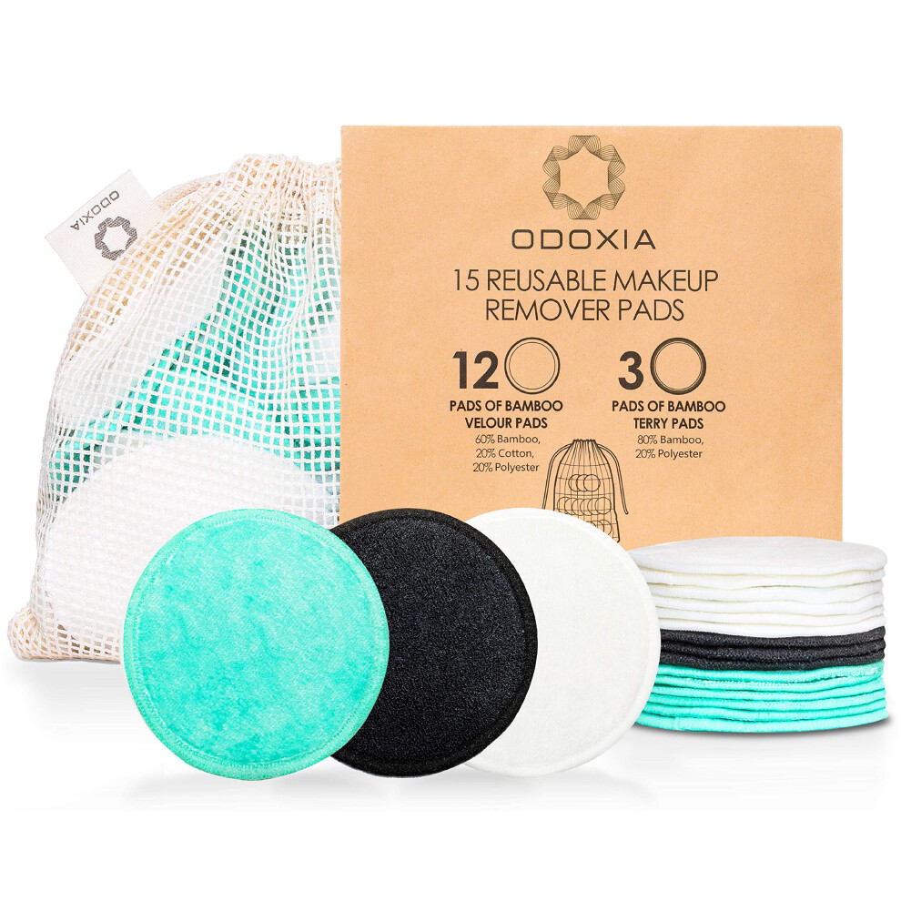 Odoxia Reusable Makeup Remover Pads | Eco Friendly & Zero Waste Cotton Rounds | Beauty Products | 15 Natural & Organic Face Pads With Laundry Bag | Soft For
