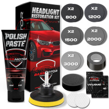 BASSMOTOR Car Headlight Restoration Kit for MOT - Treats Opaque
