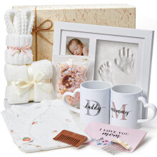 TUZT New Mum Gifts for Women Hamper Kit, Dad and Mum Mug Cup, Towel, Cloths, Baby Clay Print Photo Frame, Newborn Gifts Pregnancy for New Parents to