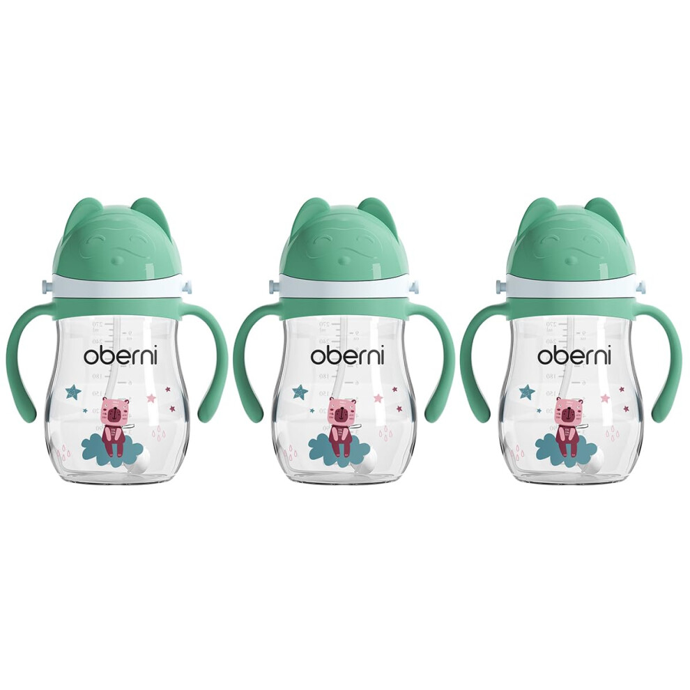 Oberni Tritan Sippy Cup, Baby Water Bottle, 270Ml 9Oz, Green/3Pack