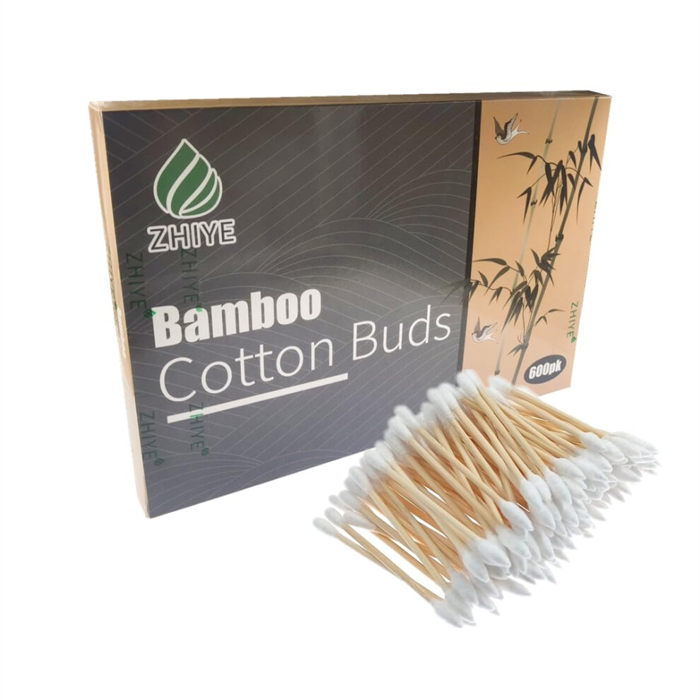 Zhiye 600 Bamboo Cotton Buds, Cotton Wooden Ear Swabs For Makeup Cleaning, 100% Biodegradable, Eco Friendly