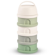 BEABA, Stackable Milk Dispenser, 100% Hermetic, 4 compartments, Made in France, Large Capacity, Evolutive use, Cotton White/Sage Green