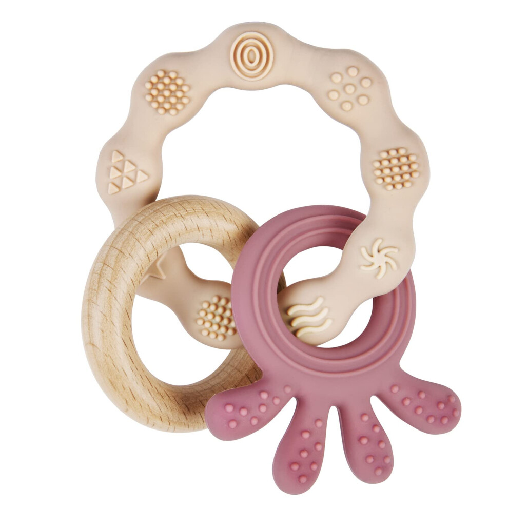Vicloon Teething Toys For Baby, Silicone And Wood Teether, Baby Teether Toys Teether Chew Toy, Easy To Hold And Clean Up, Octopus Teething Toy Silico