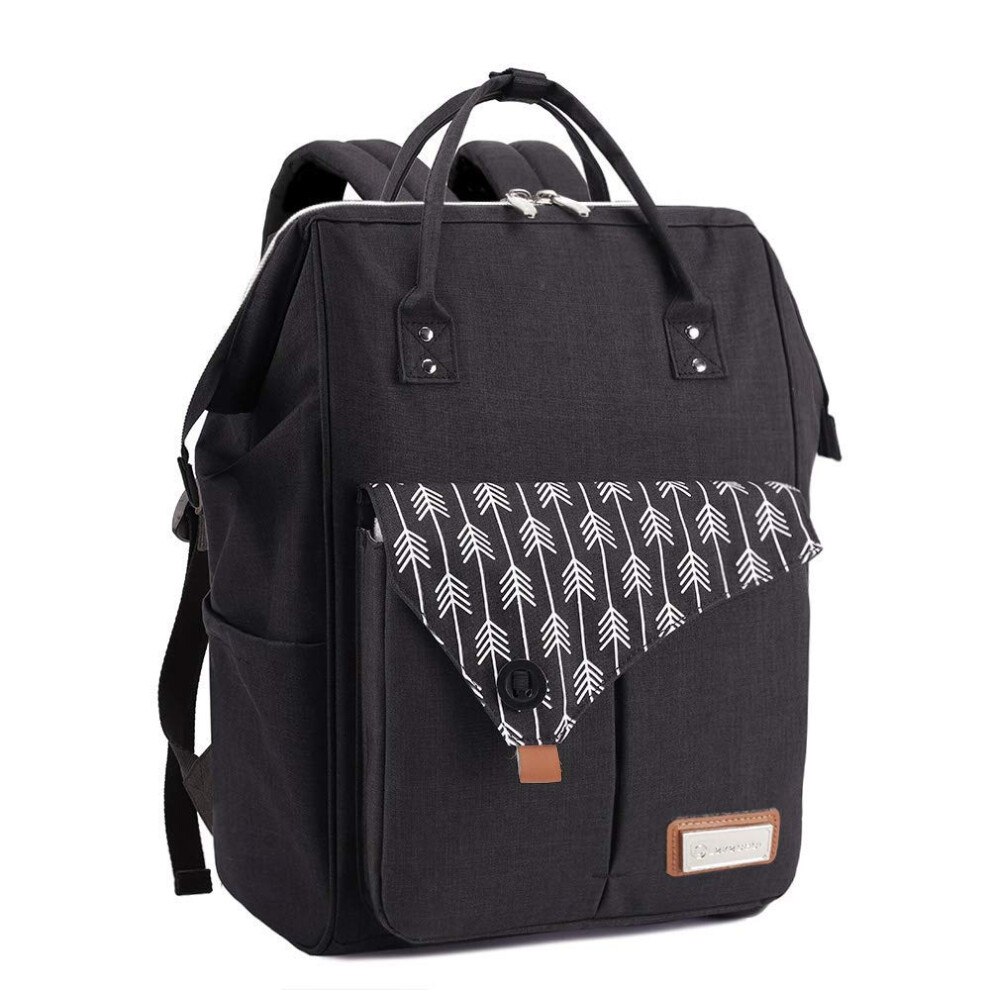 Lekebaby Nappy Changing Bag Backpack - Baby Changing Bag With Portable Changing Mat And Stroller Straps For Mom & Dad, Arrow Print, Black
