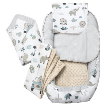 Medi Partners Baby Nest Pod for Newborn Babynest Bed 5pcs Set - 100x60x15 Lounger Essentials 0-12 Months sleeping bilateral Cocoon 100% Cotton (Mint Z