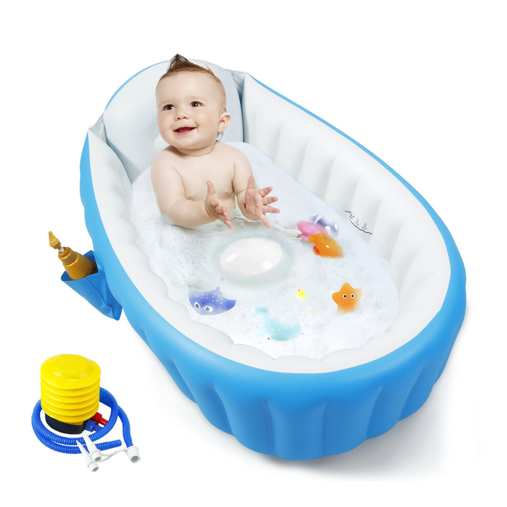 Pandaear Inflatable Baby Bath Tub, Portable Toddler Bath Tub, Infant Baby Bathtub With Air Pump, Foldable Non-Slip Travel Baby Bath Mini Air Swimming