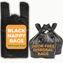 Large Black Incontinence Nappy Bags - Adult Diaper Disposal Bags for Odor-Free Disposal- (Pack of 100)