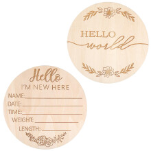 Ouligay Baby Announcement Sign 5.9 Inch Round Wooden Hello World Baby Sign Newborn Welcome Sign Baby Birth Sign Baby Name Sign for Hospital Photo Pro