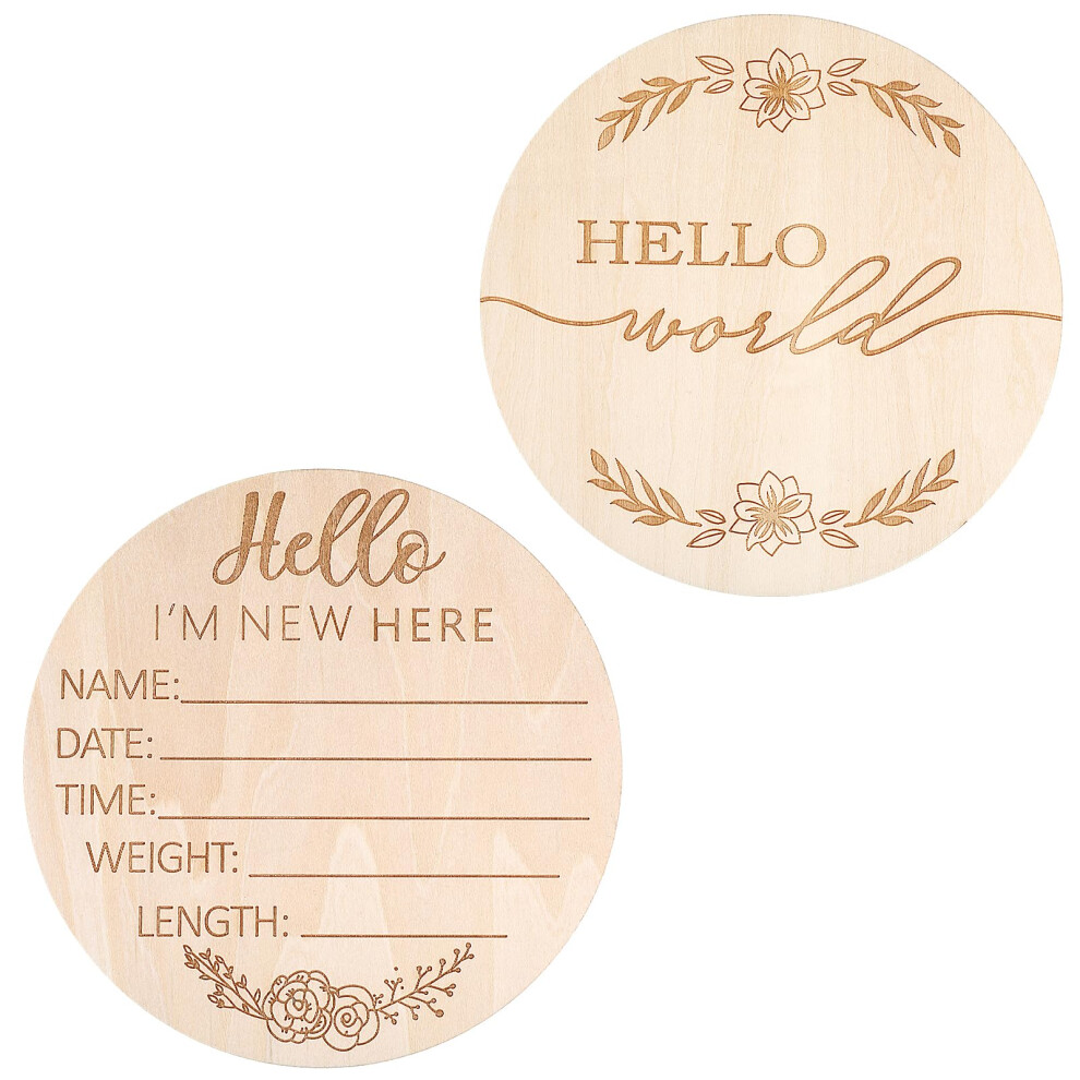 Baby Announcement Sign 5.9 Inch Round Wooden Hello World Baby Sign Newborn Welcome Sign Baby Birth Sign Baby Name Sign For Hospital Photo Pro Ouligay