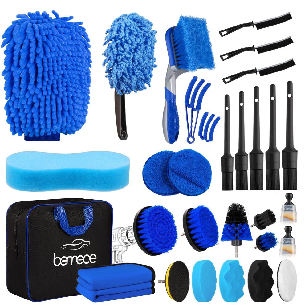 Bemece 31-Pcs Car Detailing Kit, Car Cleaning Kit For Rims, Exteriors, Interiors, Vents & Dashboards (Blue) Blue 5003240851604