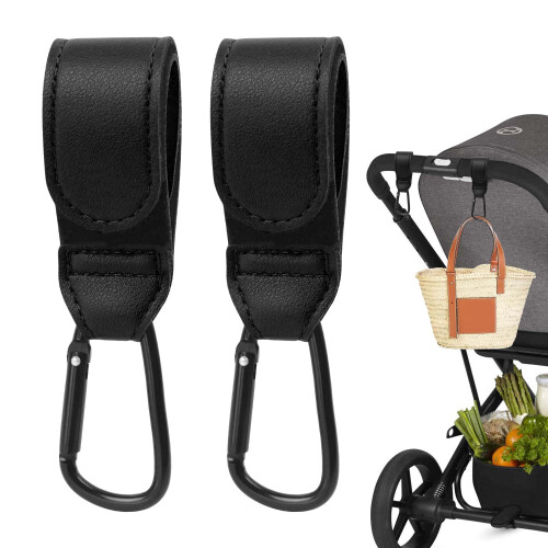 Zssxysm 2 Pieces Buggy Clips, Pram Hooks, Universal Stroller Hook, PU Leather Pu