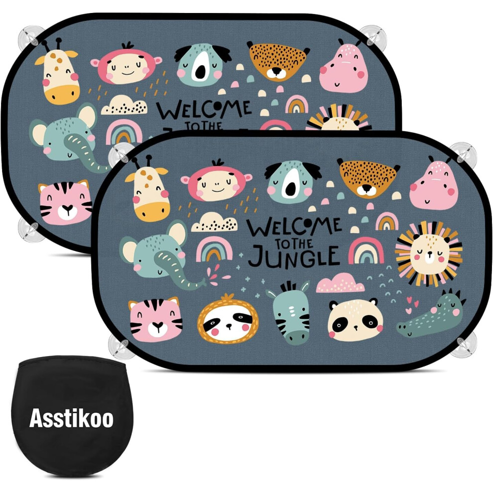 Asstikoo Car Window Shades For Baby With Uv Protection, Car Sun Shades For Kids, Sun Visor Cars Baby, Side Window Sunshades With Cute Animal Motifs,