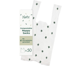 Naty compostable nappy bags | Easy tie handles | Fragrance-free nappy sacks for baby nappy changing & disposal, travel and pet waste |Plant-based bag