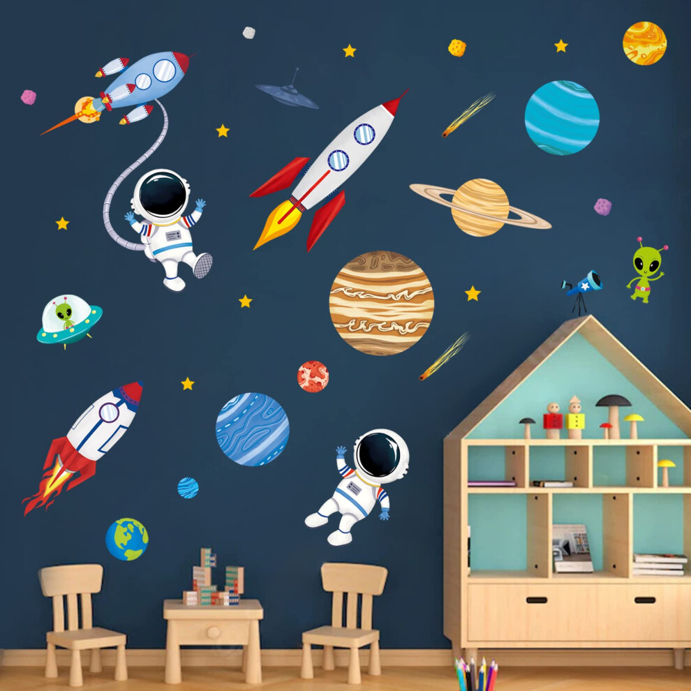 Outer Space Wall Decals Rocket Planets Astronaut Wall Stickers Baby Nursery Boys Bedroom Playroom Wall Decor Decalmile