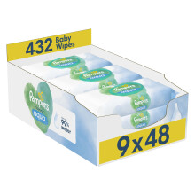Pampers Harmonie Aqua Baby Wipes Plastic Free 9 Packs of 48 Wipes, 432 Baby Wet Wipes, Help restore natural skin pH, Delicate lotion with 99 percent