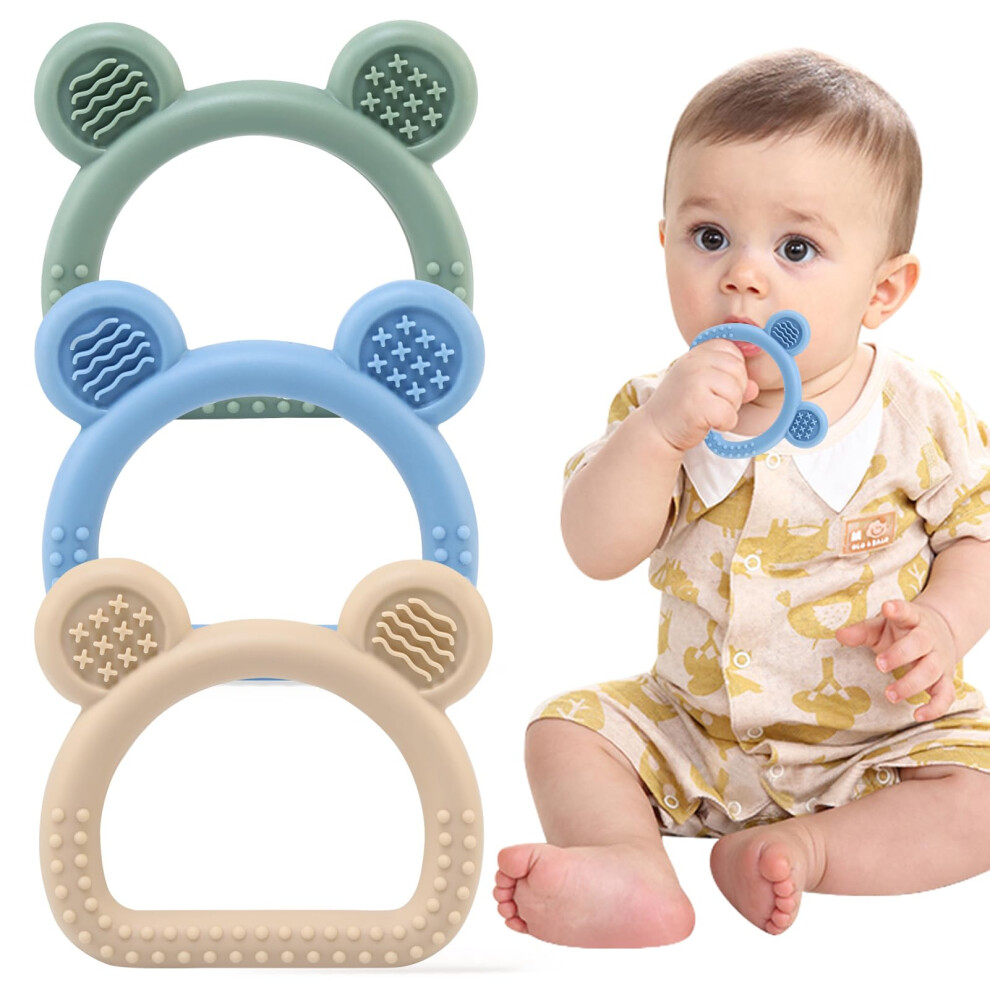 3 Pcs Teething Toys For Baby, Silicone Teether Teething Ring For Babies, Teething Relief Chew Toys, Bear Baby Teething Toy 3-12 Months Joyplus