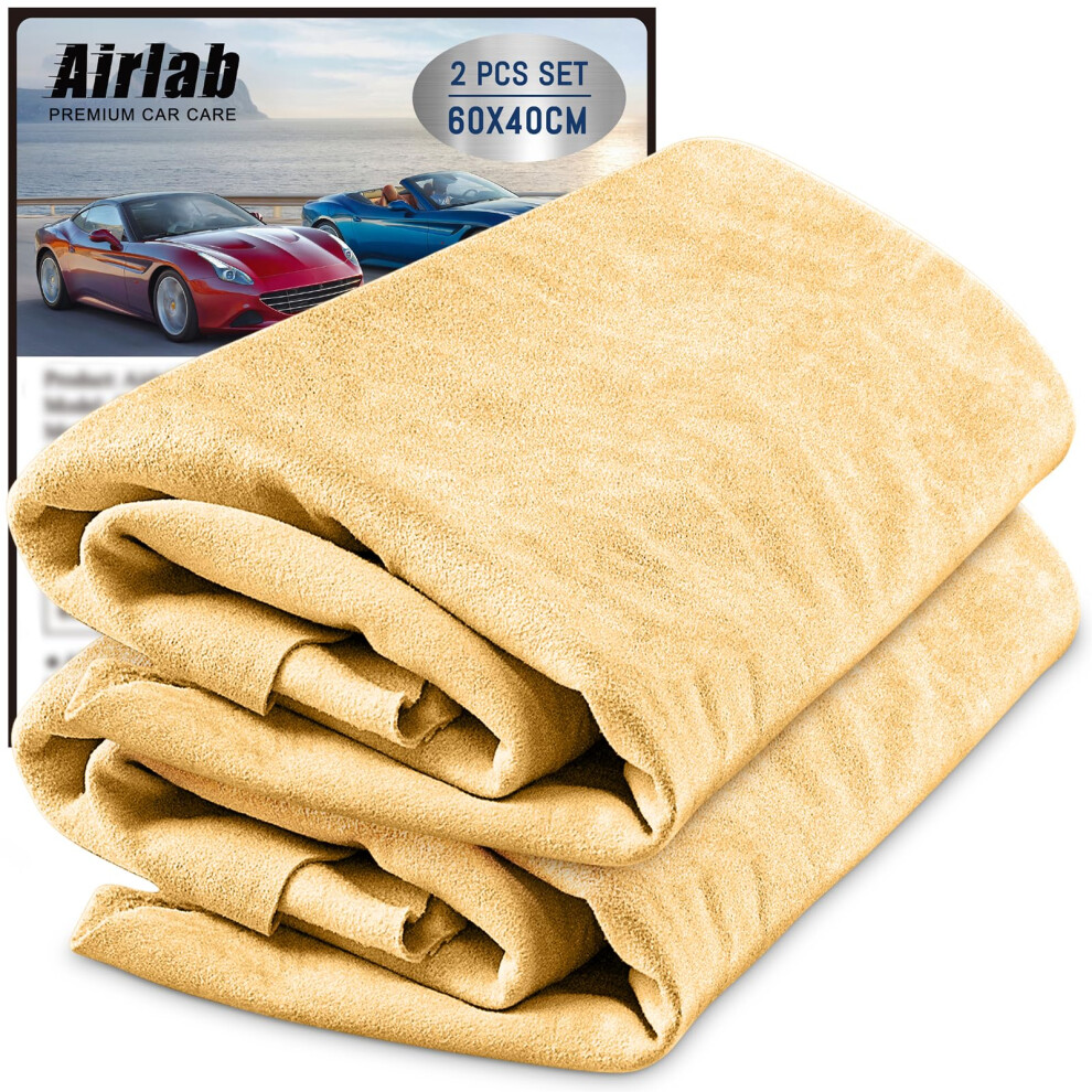 Airlab 2 Pcs Chamois Leathers For Car 60X40 Cm, Large Shammy Cloth Absorbent Car Drying Towel Natural Leather Lint Free Streak Free For Auto Detailin 4604457654210