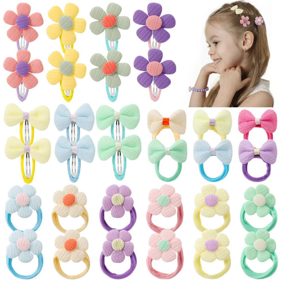 Vyuwast 32 Pcs Toddler Hair Accessories, Candy Colors Toddler Hair Clips With Bows And Flowers, Elastic Ponytail Holder Hair Ties Hair Accessories For Girls
