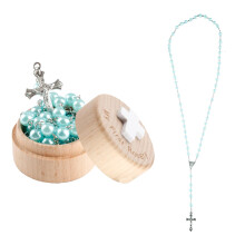 Tabanzhe My First Rosary Baptism Gift - Blue Rosary Beads Necklace with Memorial Keepsake Box,Christening & First Communion Gifts for Women Kids Baby