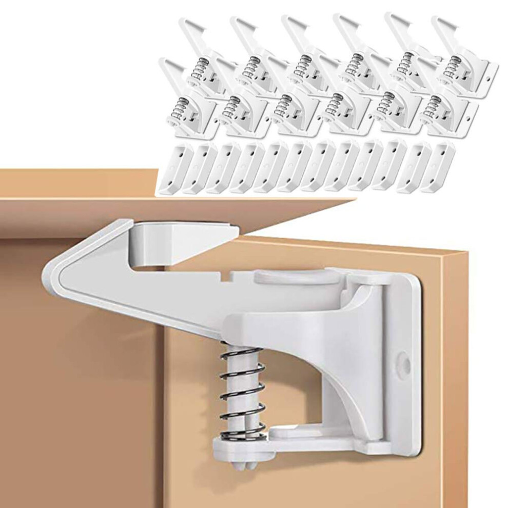 12 Pcs Child Safety Cupboard Locks, Invisible & Unlocked Design No Drilling Needed, Adhesive Easy Install, Baby Proof Safety Cabinet Locks Inside For 5005470234004