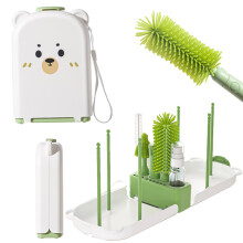 6 in 1 Baby Bottle Brush Set with Storage Drying Rack Holder Baby Travel Bottle Cleaner Kit for Cleaning Glasses Cup Water Bottles - KAMHBE (Green)