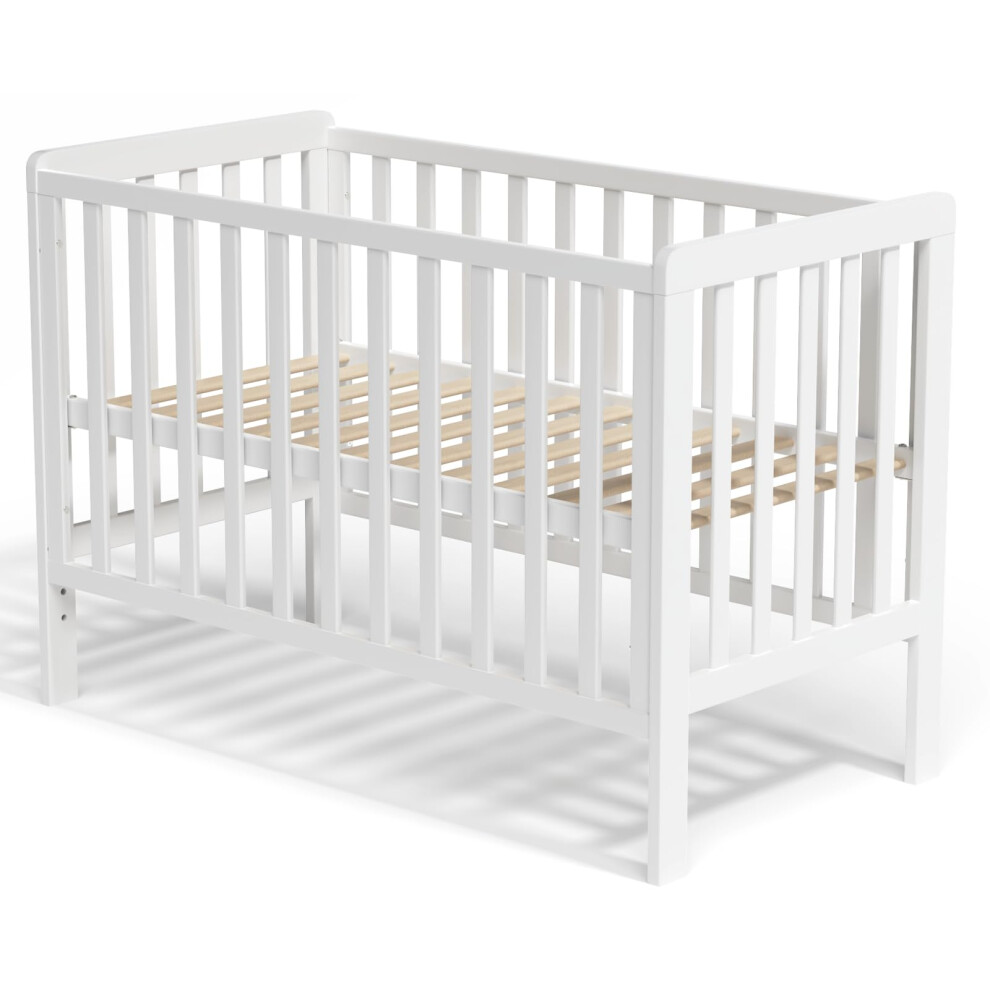 Wooden Baby Cot Bed With Deluxe Aloe Vera Mattress，Baby Crib，Convertible Cot，Baby Crib，3 Adjustable Bed Base Positions (120X60cm(No Mattress)) Meici Baby