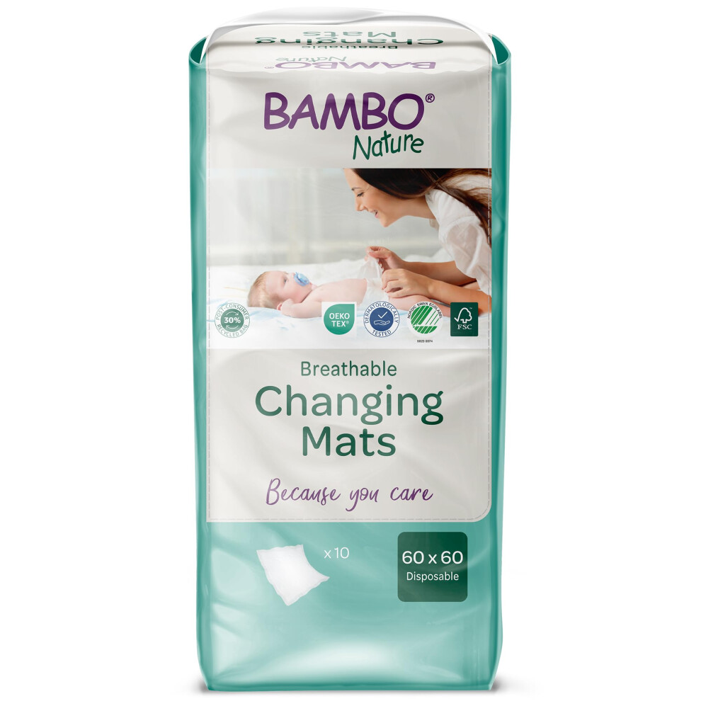 Disposable Changing Mats, Size 60X60 Cm, Pack Of 10, Absorbency Of 1000 Ml, Disposable Changing Mat Bambo Nature