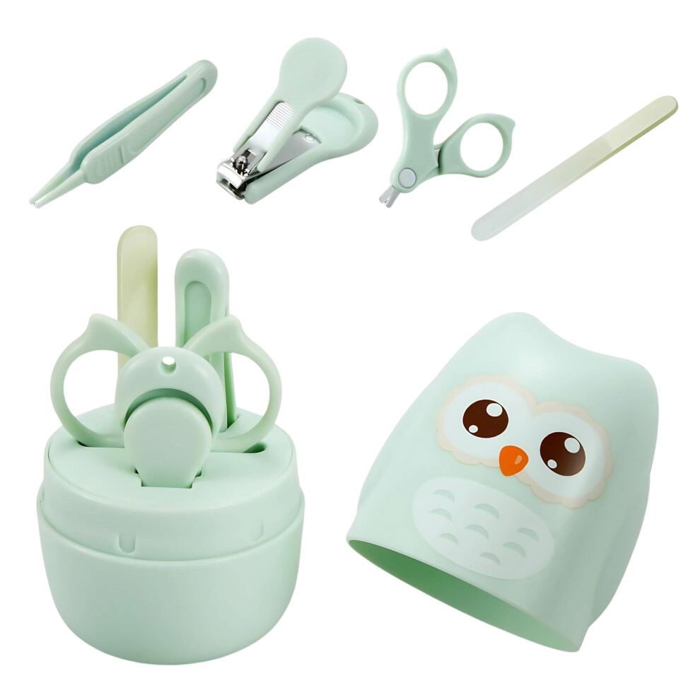 Baby Nail Manicure Pedicure Grooming Care Kit (4 Pack)| Clippers Scissors File Tweezers | Newborn Infant Toddler Kids |Green| Green Rafmak