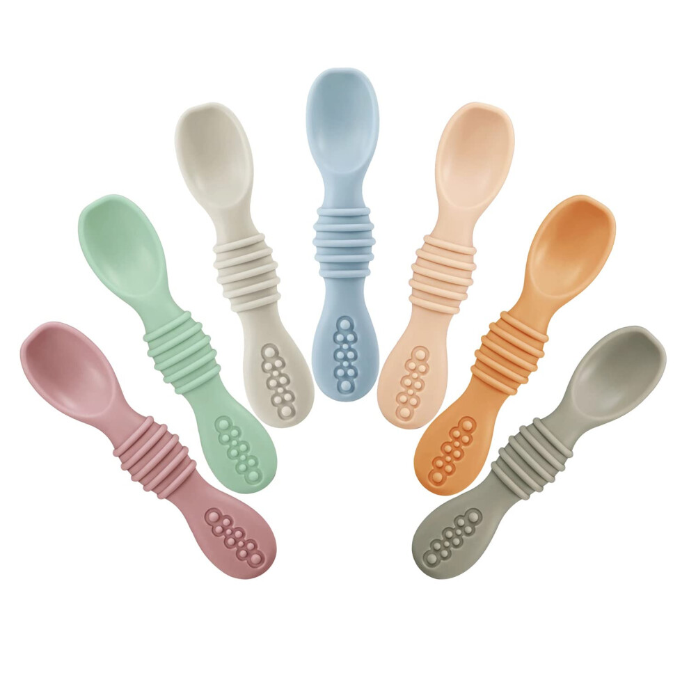 7 Pcs Silicone Baby Spoons, Baby Led Weaning Spoons First Stage Self Feeding Spoon For Toddler Infant Pandaear