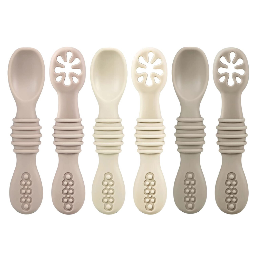 Silicone Baby Spoons Self Feeding 4 6 Months| 6 Pack Baby Weaning Spoons| Toddler Baby Feeding Spoon| Blw Spoons Baby Utensils| Bpa Free Pandaear