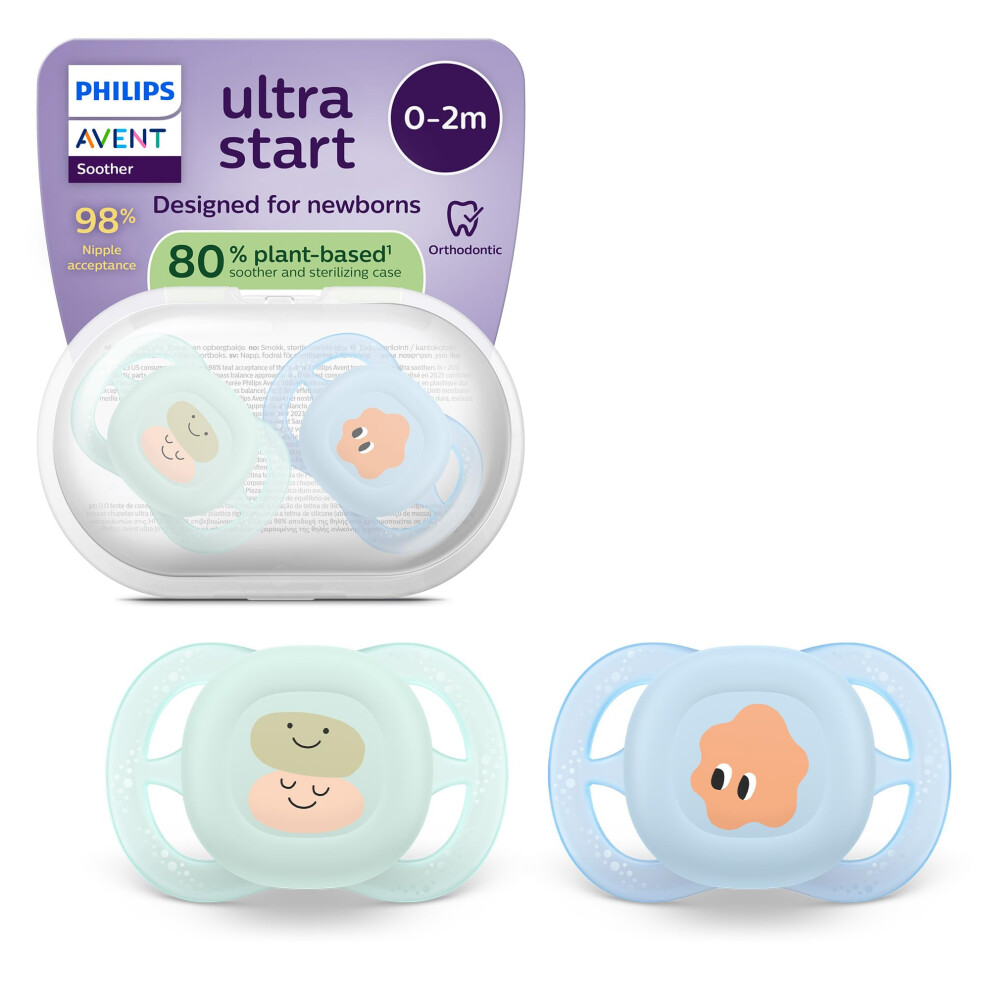 Philips Ultra Start Soother - Orthodontic Design, For Newborns, Soft Silicone Symmetrical Teat, Bpa-Free, With Sterilizing Case, 2 Pack Avent