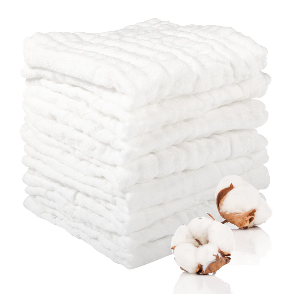 8 Pcs Muslin Cloths For Baby, 12X12 Inch Cotton Muslin Squares 6-Layer Soft Thickening Fabric, Reusable Burp Cloth With High Absorbency For Ba Lanjue