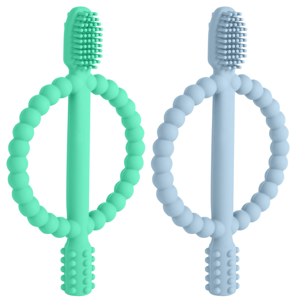 Baby Teething Toys,2Pcs Sensory Chew Toys With Easy-Hold Handle, Bpa Free Silicone Teether Chew Toy, Silicone Infant Toothbrush Aolso