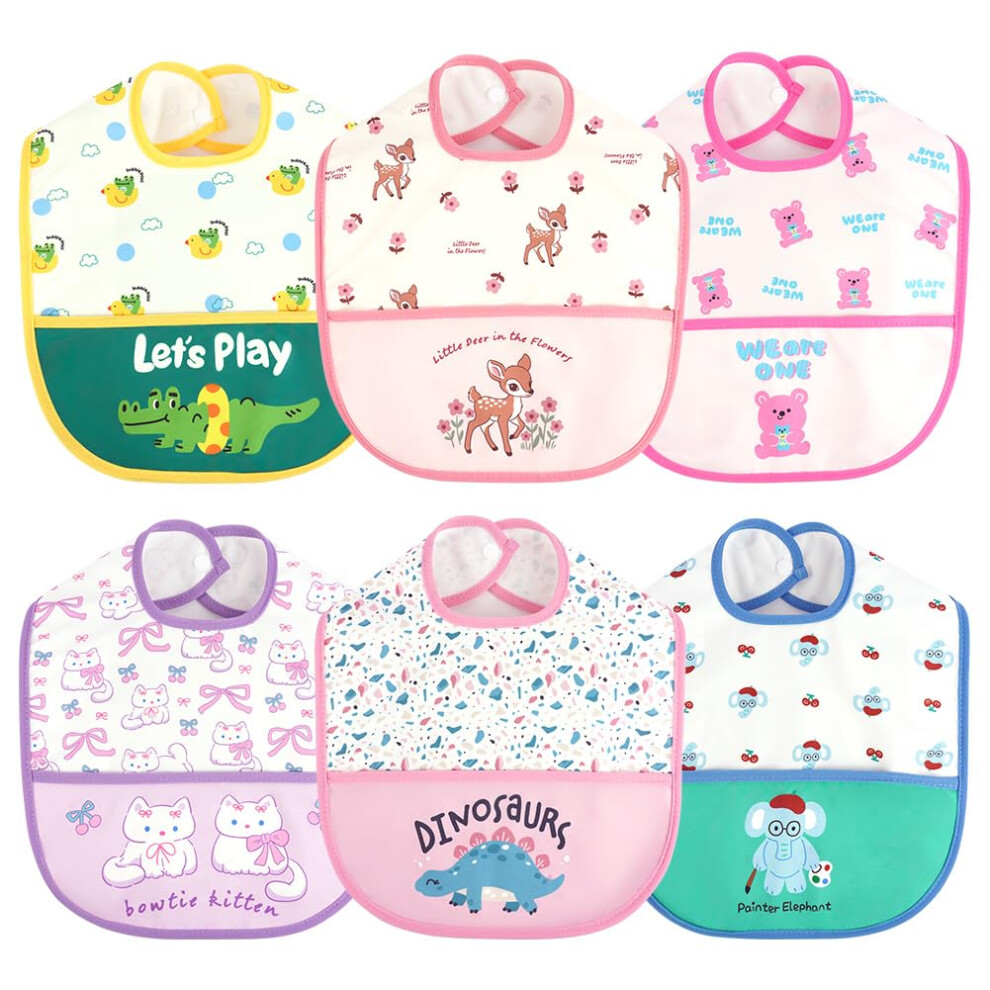 Baby Feeding Bibs, 6Pcs Waterproof Weaning Bandana With Large Pocket For Drool And Food, Suitable For Toddler Infant Kids (Cat) Aolso