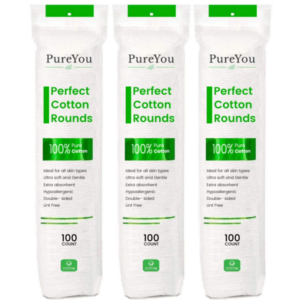 Pureyou Premium Cotton Pads For Face - 100% Pure And Natural Cotton | Makeup Remover Pads, Hypoallergenic, Lint-Free (300 Count)