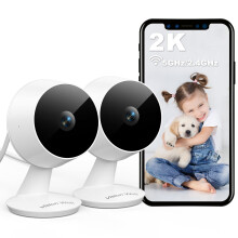 VISION WELL 2-Pack 2K Security Camera Indoor Outdoor, Mini Plug-in Smart CCTV Camera, No Monthly Fee, Pet & Baby Monitor, Night Vision, IP65, SD/Clou