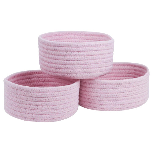 3 Pack Small Woven Cotton Rope Gift Baskets for Organizing, Pink