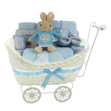 Pram Gift Hamper Basket, New Born Baby Boy/Girl Gift Storage Hamper Baby Shower Party Decoration New Mum to Be Gifts Empty Basket Toy Clothes Baby Ac