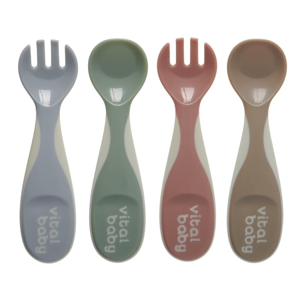 Nourish Chunky Baby Spoon & Fork Set, Wide & Shallow Tips, Easy Grip For Self-Feeding, Earthsmart Biodegradable, Bpa-Free, 4 Pack Vital Baby
