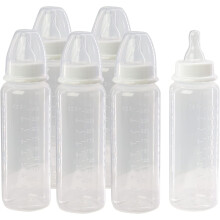 Earth And Wear 6 Pack of Baby Milk and Water Bottles, Soft Silicone Medium Flow Teats 250ml 8.4oz, Great for Home Nursery or Travel Bags, 0+ Months
