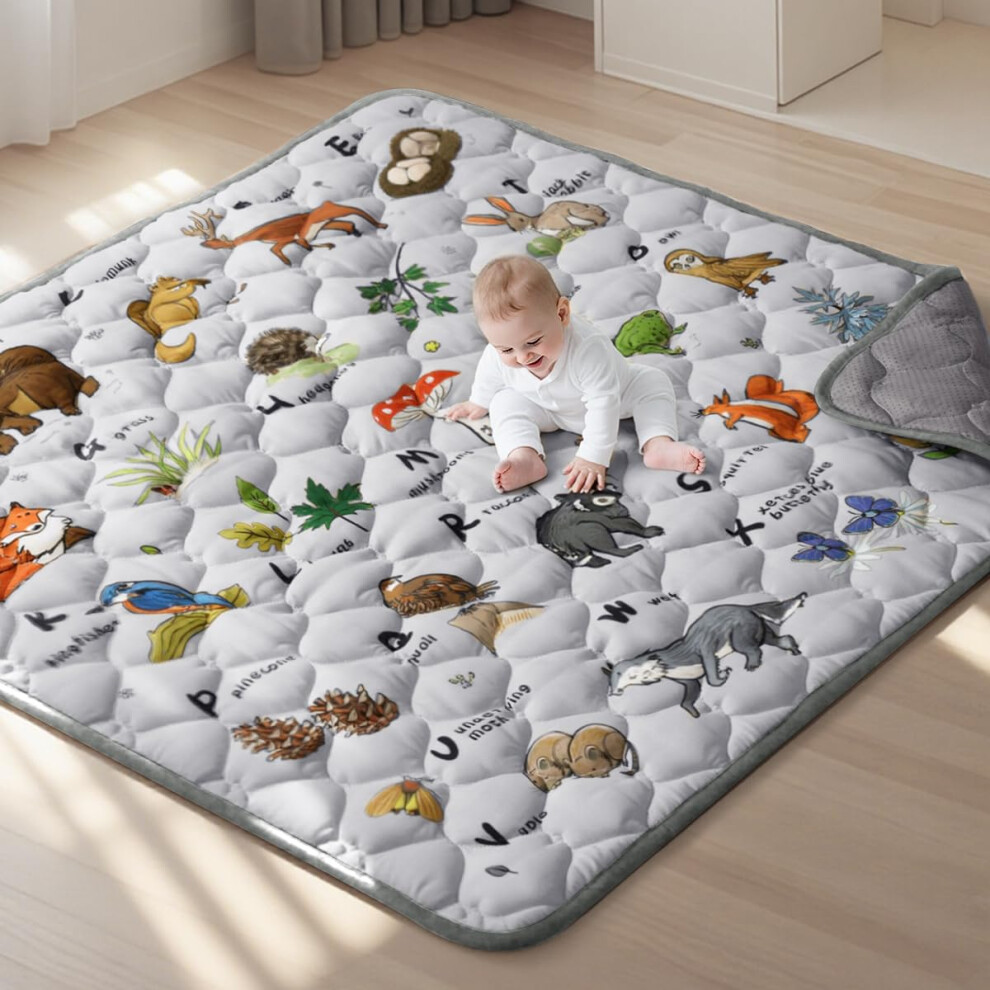 Comomy Baby Play Mats For Floor, 127X127 Cm Quilted Soft Padded Playmat For Playpen, Anti-Slip Crawling Mat, Foldable Washable Activity Mat For Toddl