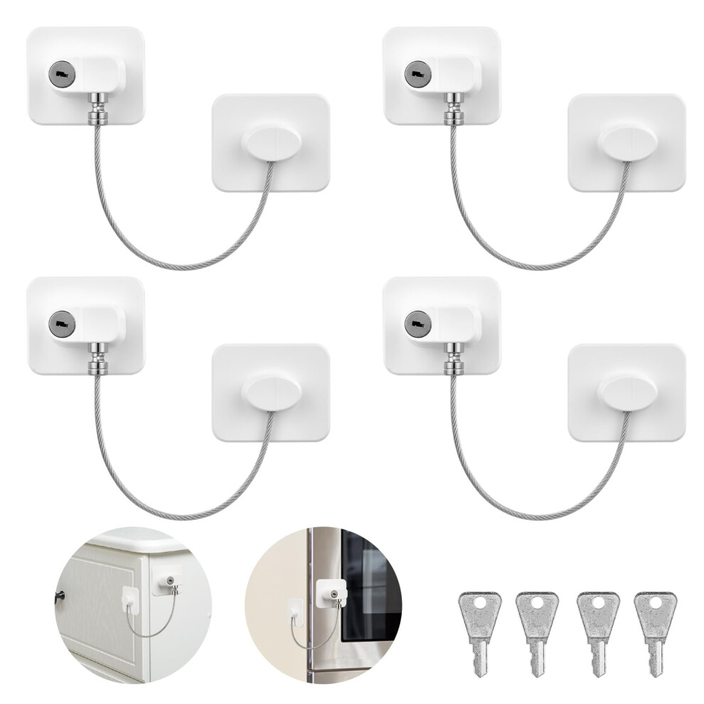 Cupboard Locks For Children, Freezer Lock With 4 Keys, Child Proof Cupboard Locks, For Refrigerators, Washing Machines, Cupboards, Windows(4Pc Aiqinu